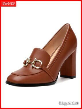 Women's Loafers Square Toe High Heels Metal Buckle Pumps Party Dress Wedding